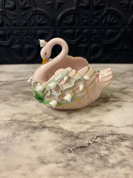 Lefton China Pink Swan Planter AS IS