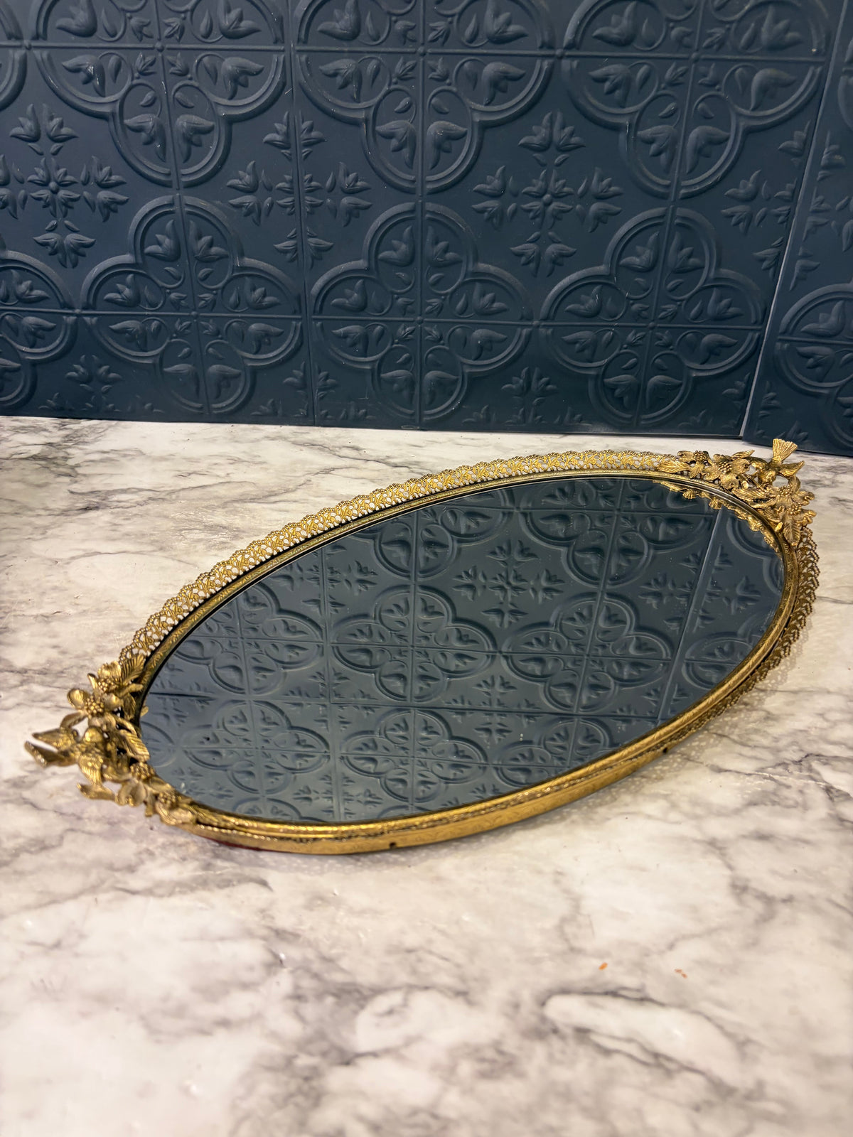 Brass Mirror Tray with Bird Handles 17.5"