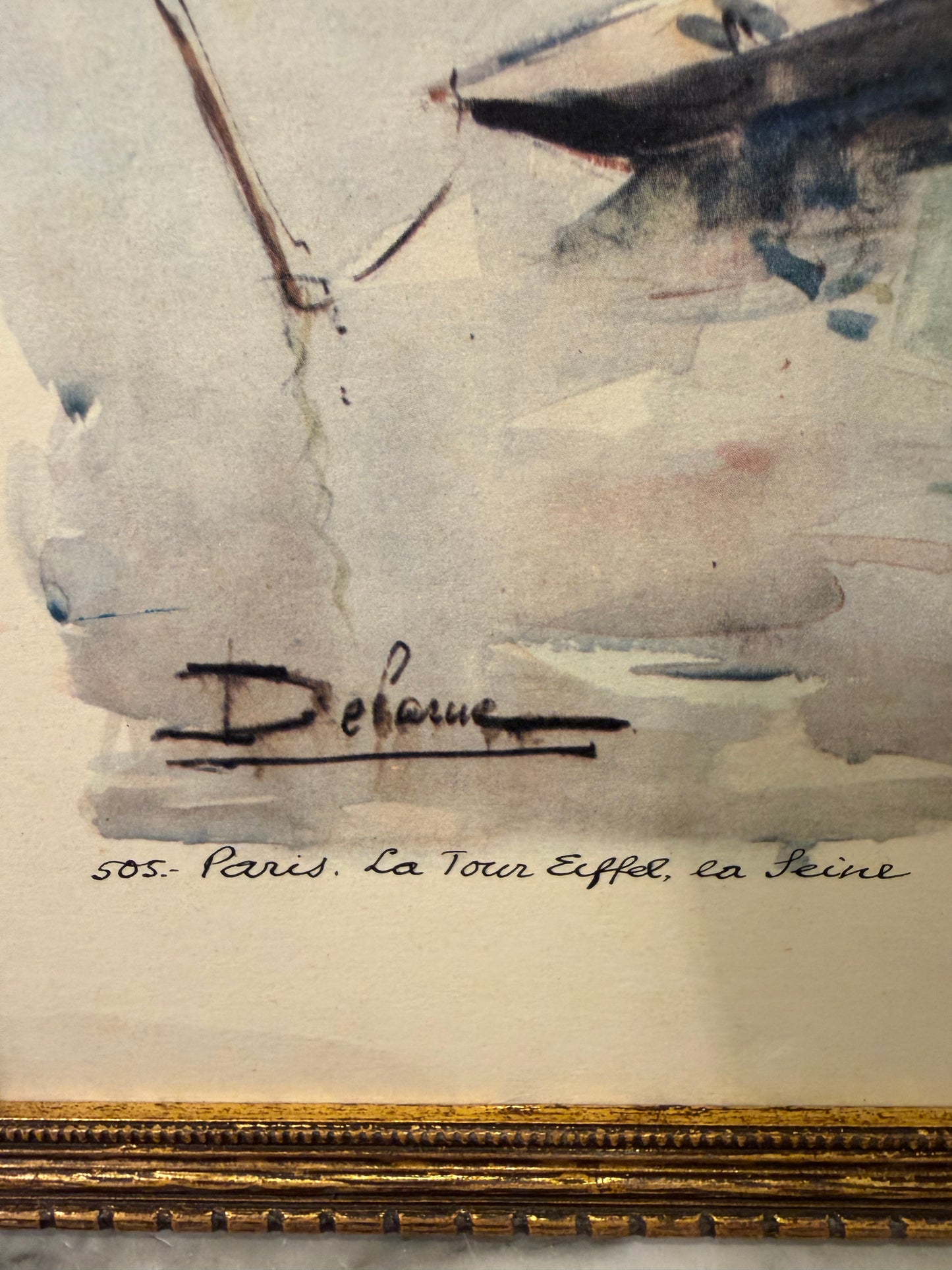 Vintage Lucien Delarue Art Print 505 La Tour Eiffel et la Seine