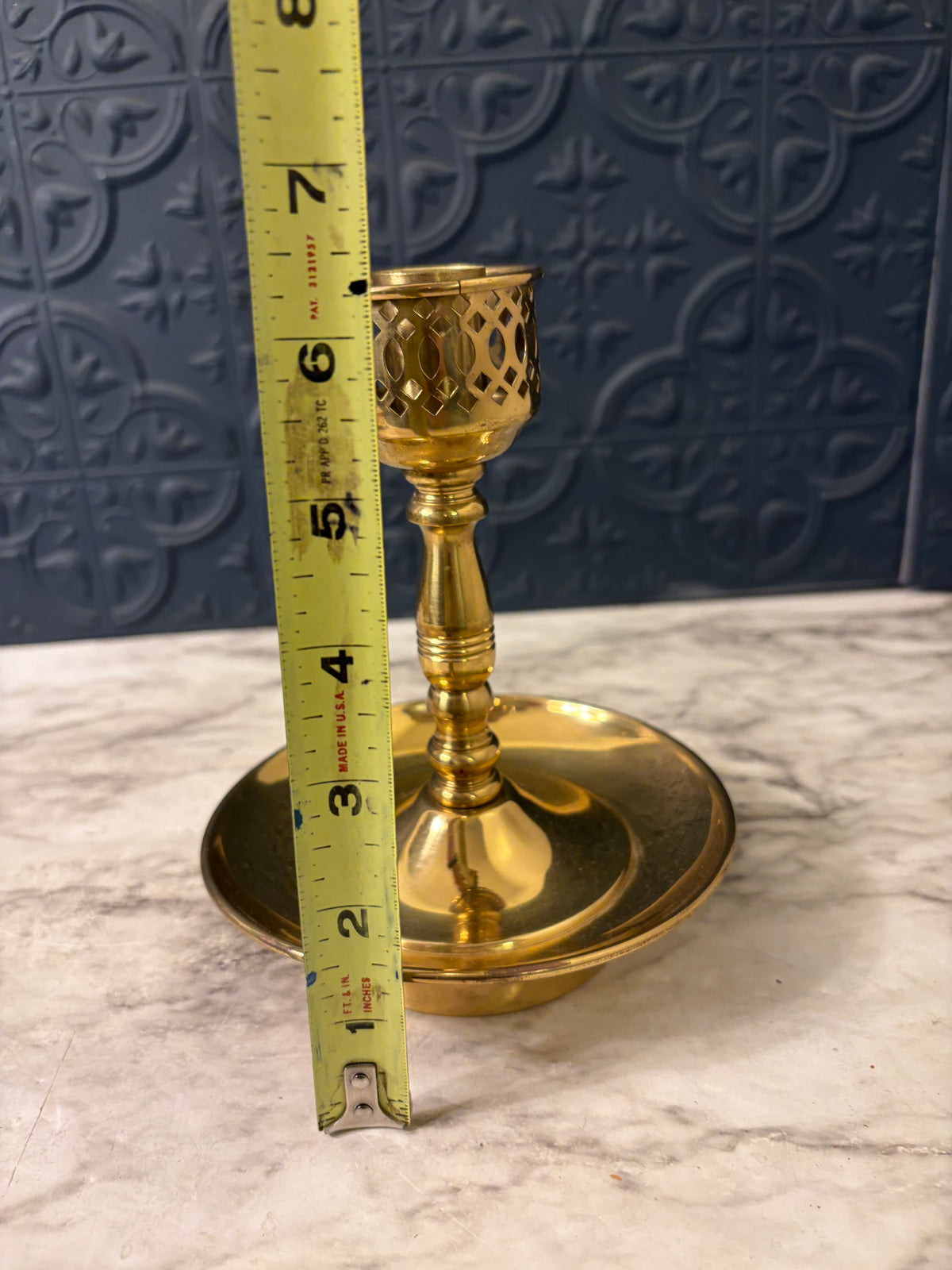 Brass Candle Holder with Decorative Cutout Cup