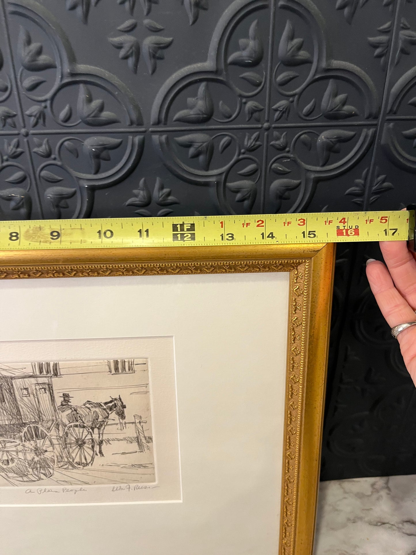 A Plain People Etching  Signed and Framed