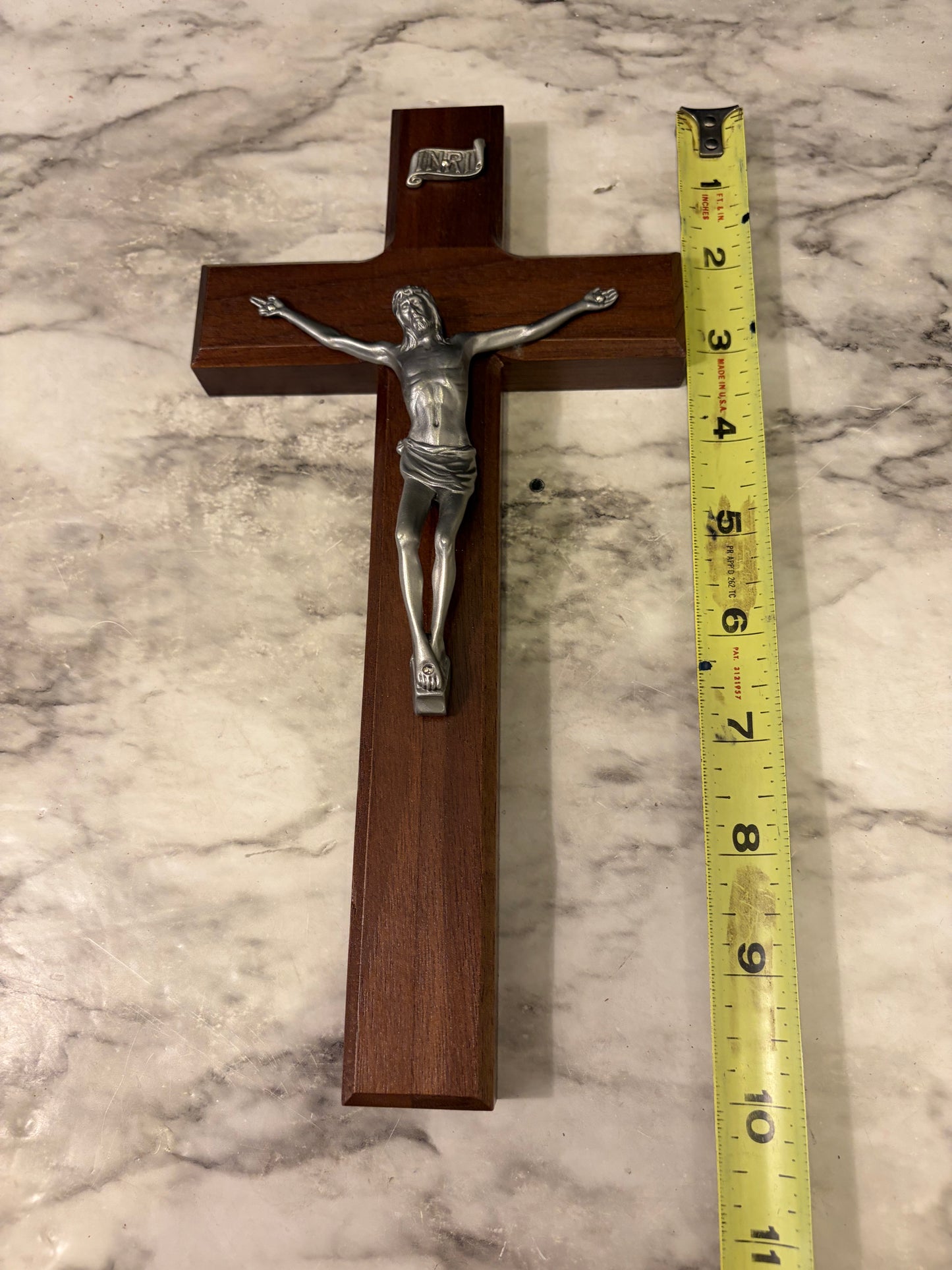 Wood Crucifix with Silver tone