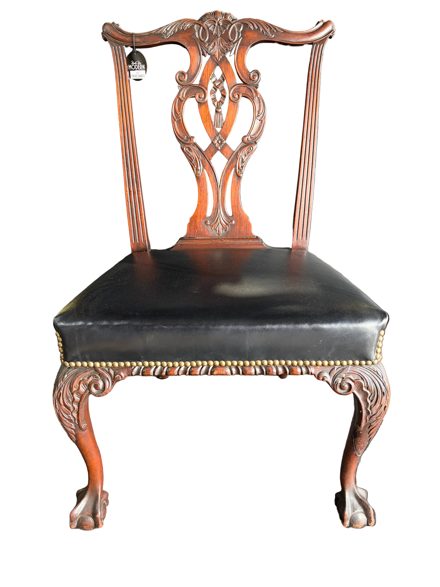 Antique Carved Chair with Black Seat