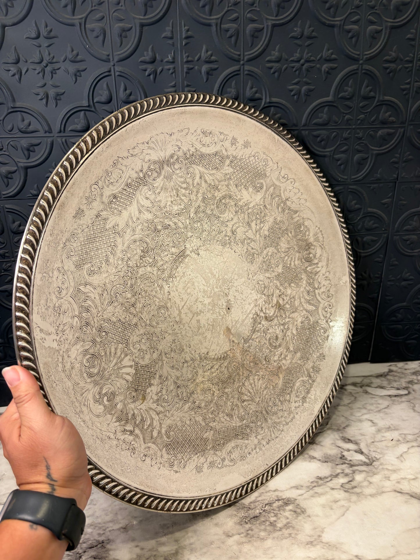 18" Silverplate Etched Tray