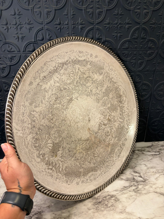 18" Silverplate Etched Tray