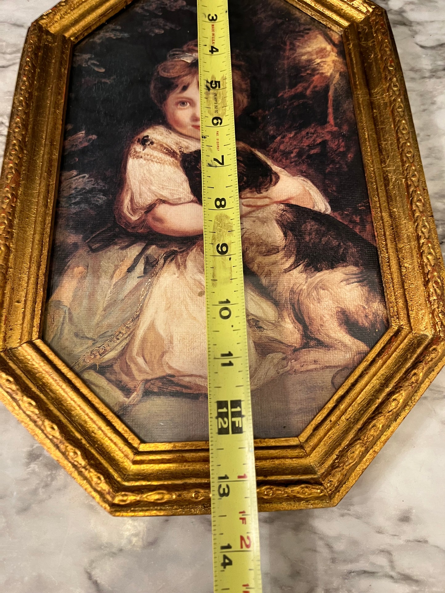 Girl with Dog in Gold Octagon Frame