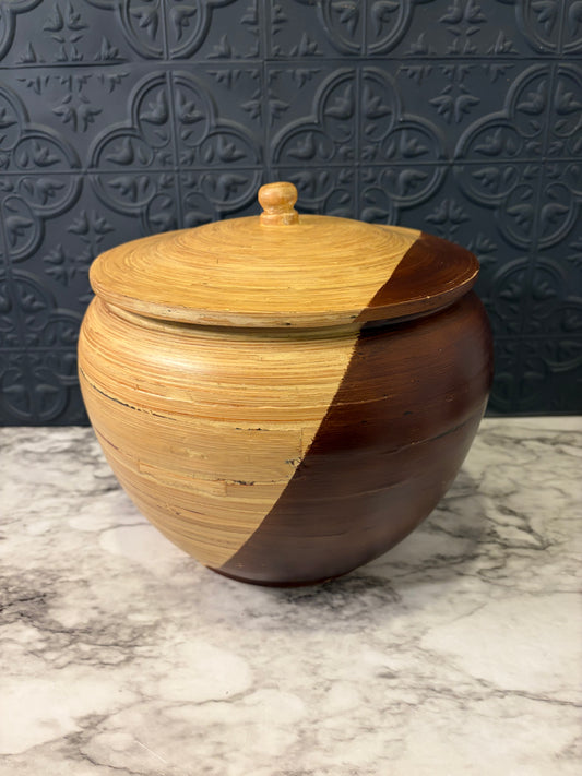 Hand Spun Bamboo Two Tone Round Canister