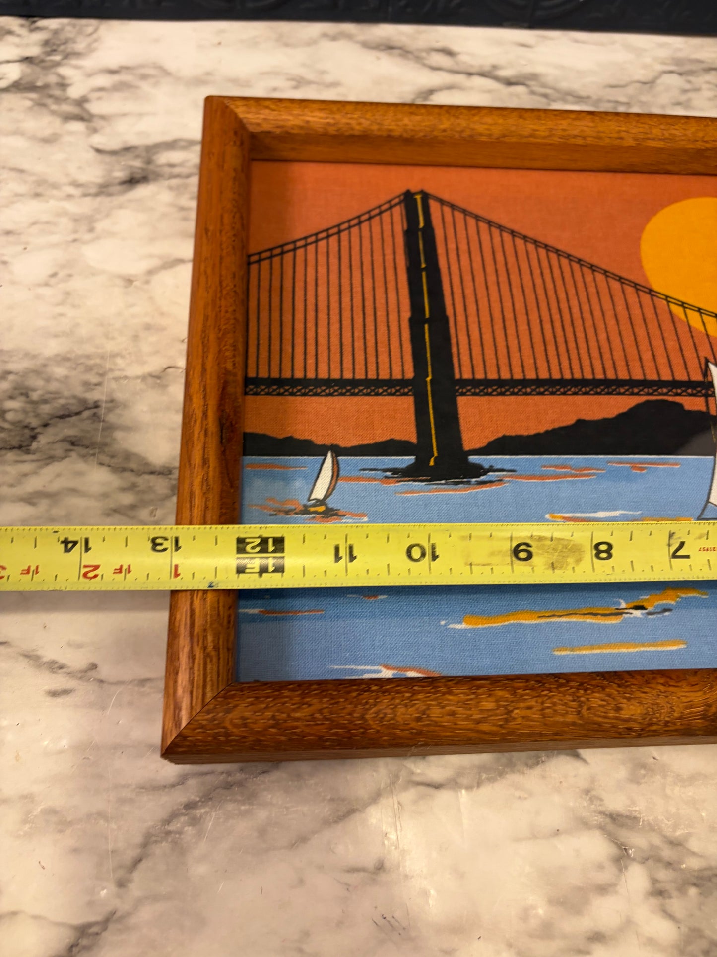 Screen Print of Sailboat on Fabric Framed