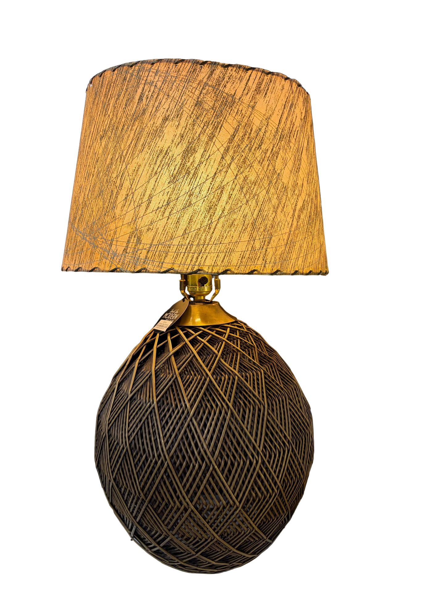 1970 Woven Wicker Geometric Shape Lamp