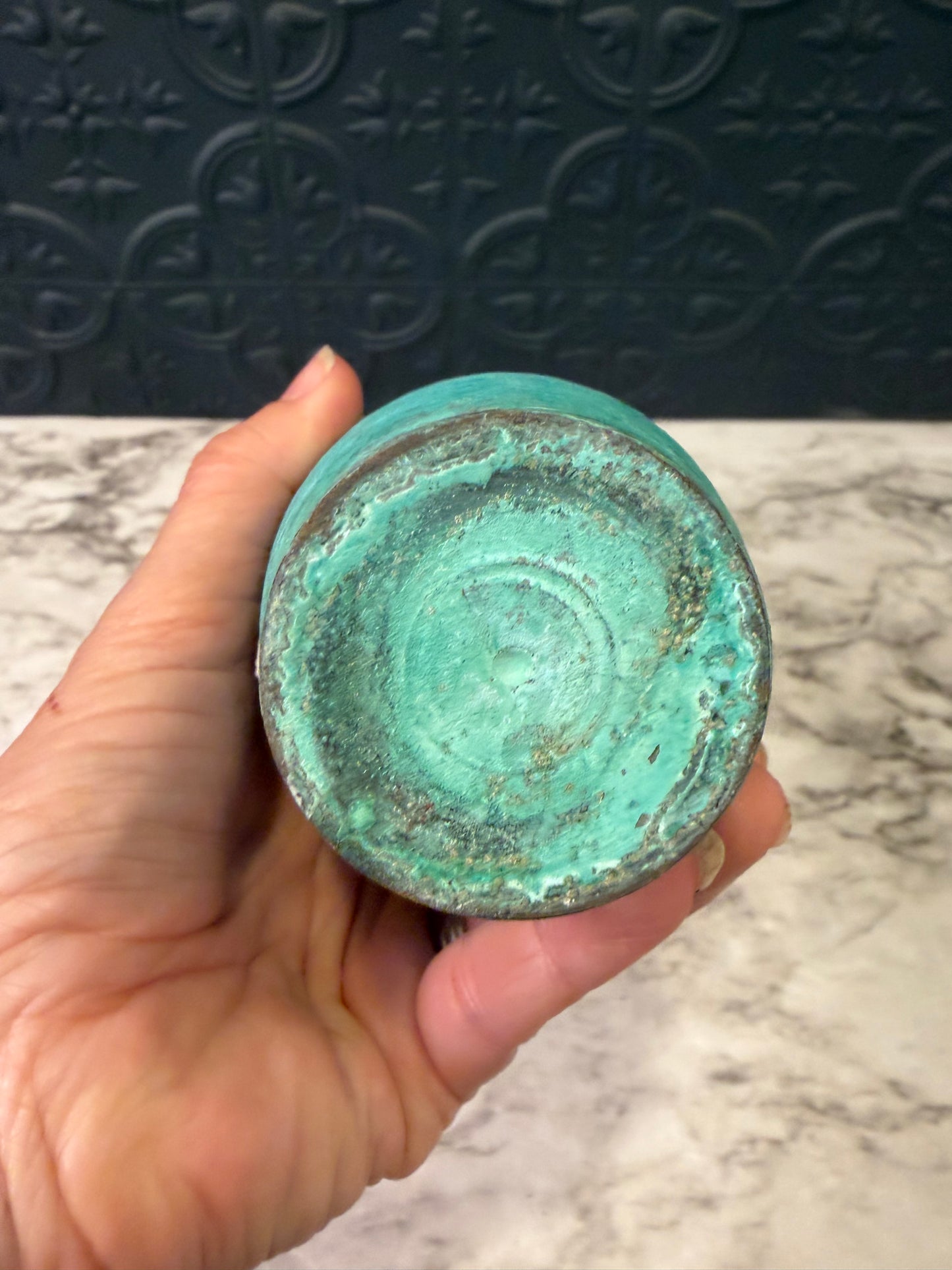 Teal Patina Brass Vase
