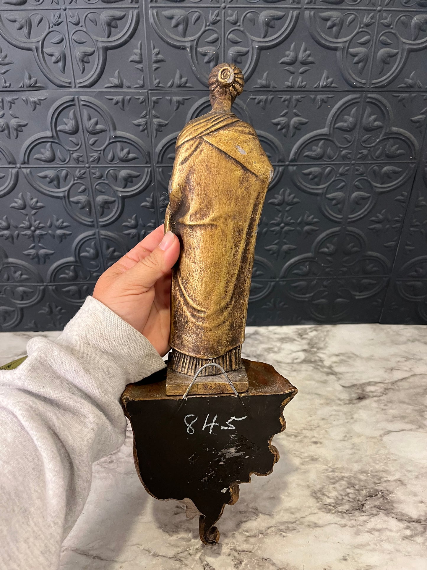 Vintage Goldtone Figure on Wall ledge Woman