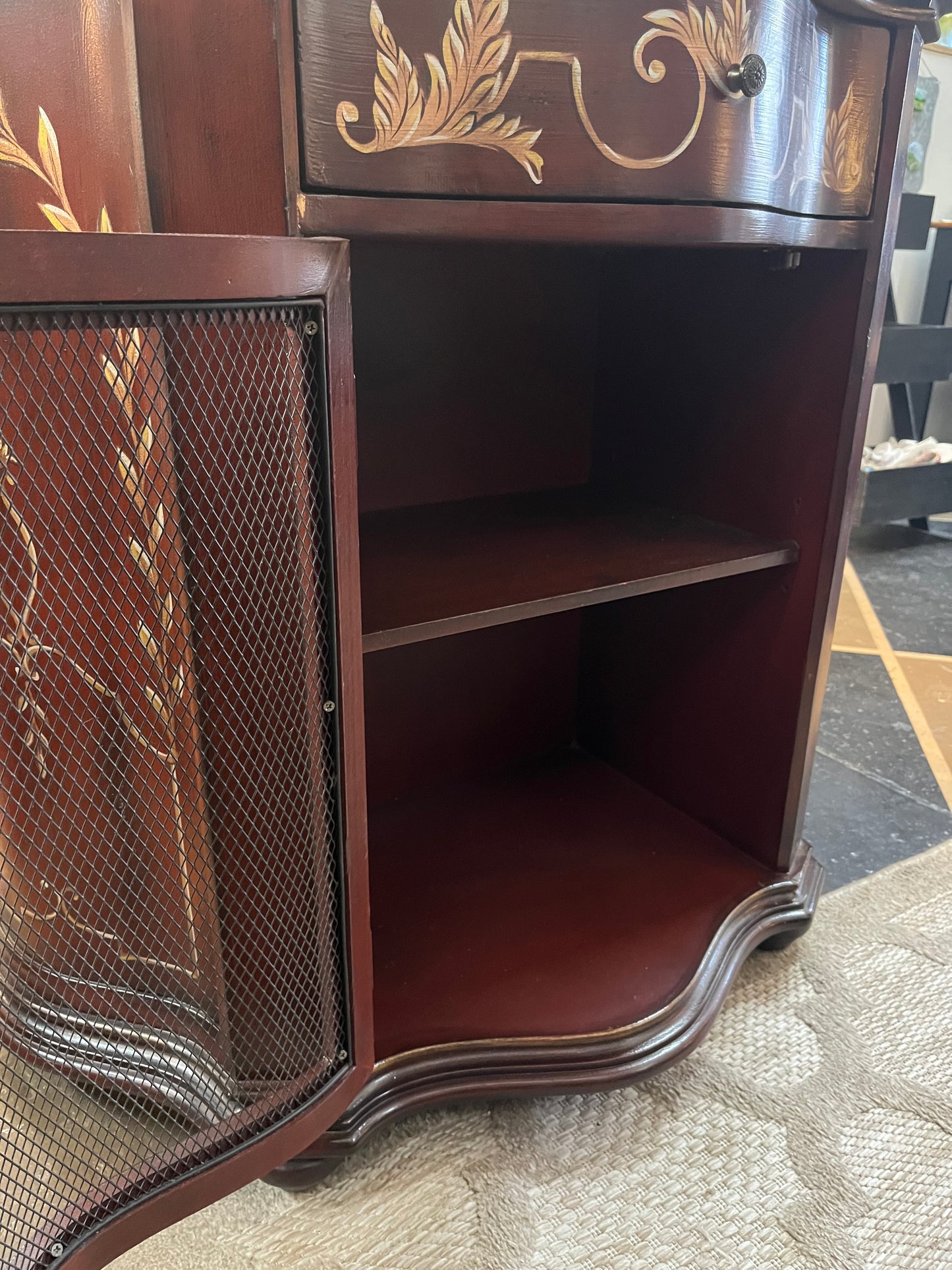 Bassett Red cabinet with Mesh Door