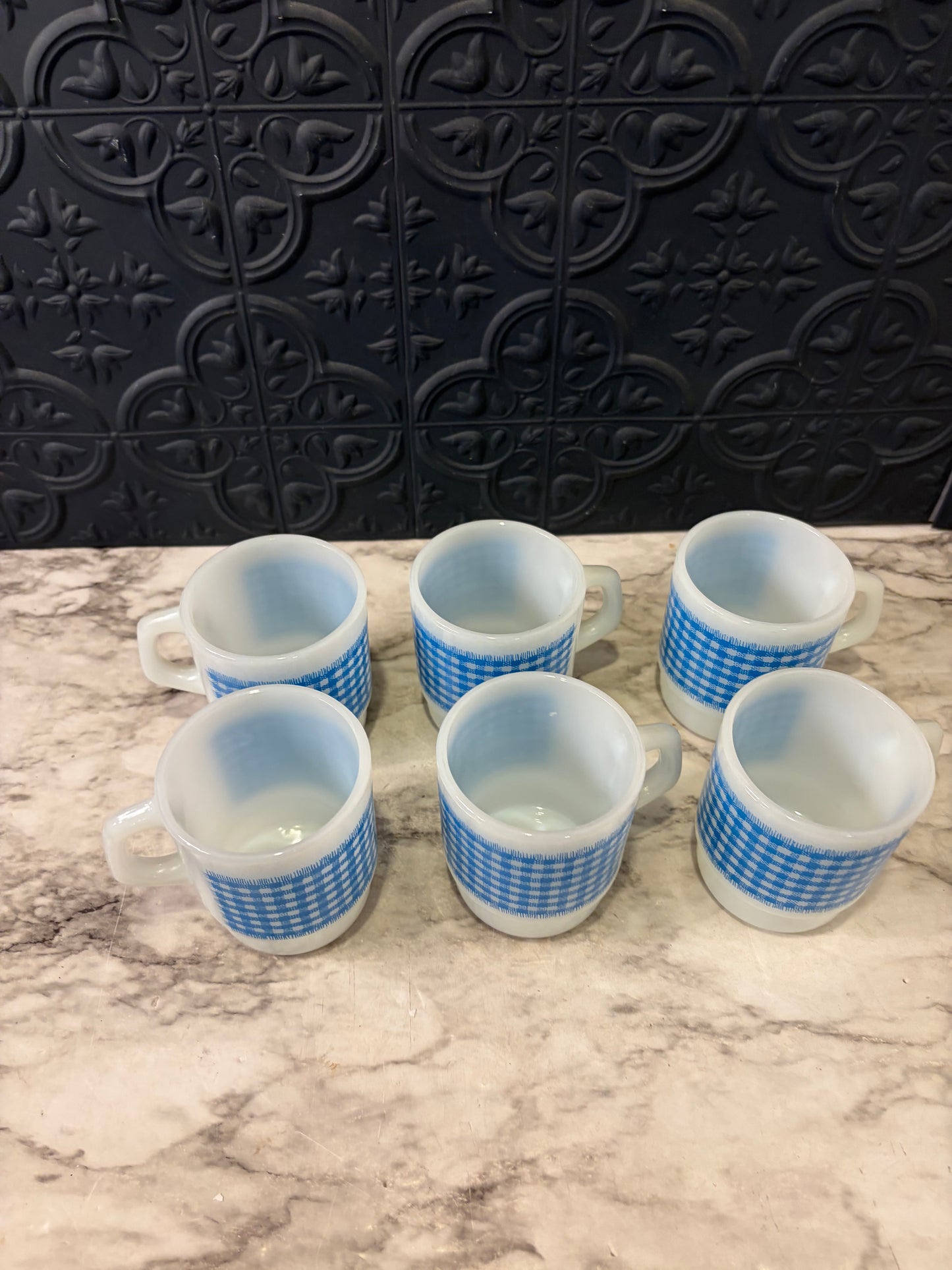 Fire King Blue Gingham Mug Set of 6