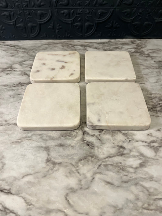 4 Square Marble Coasters White