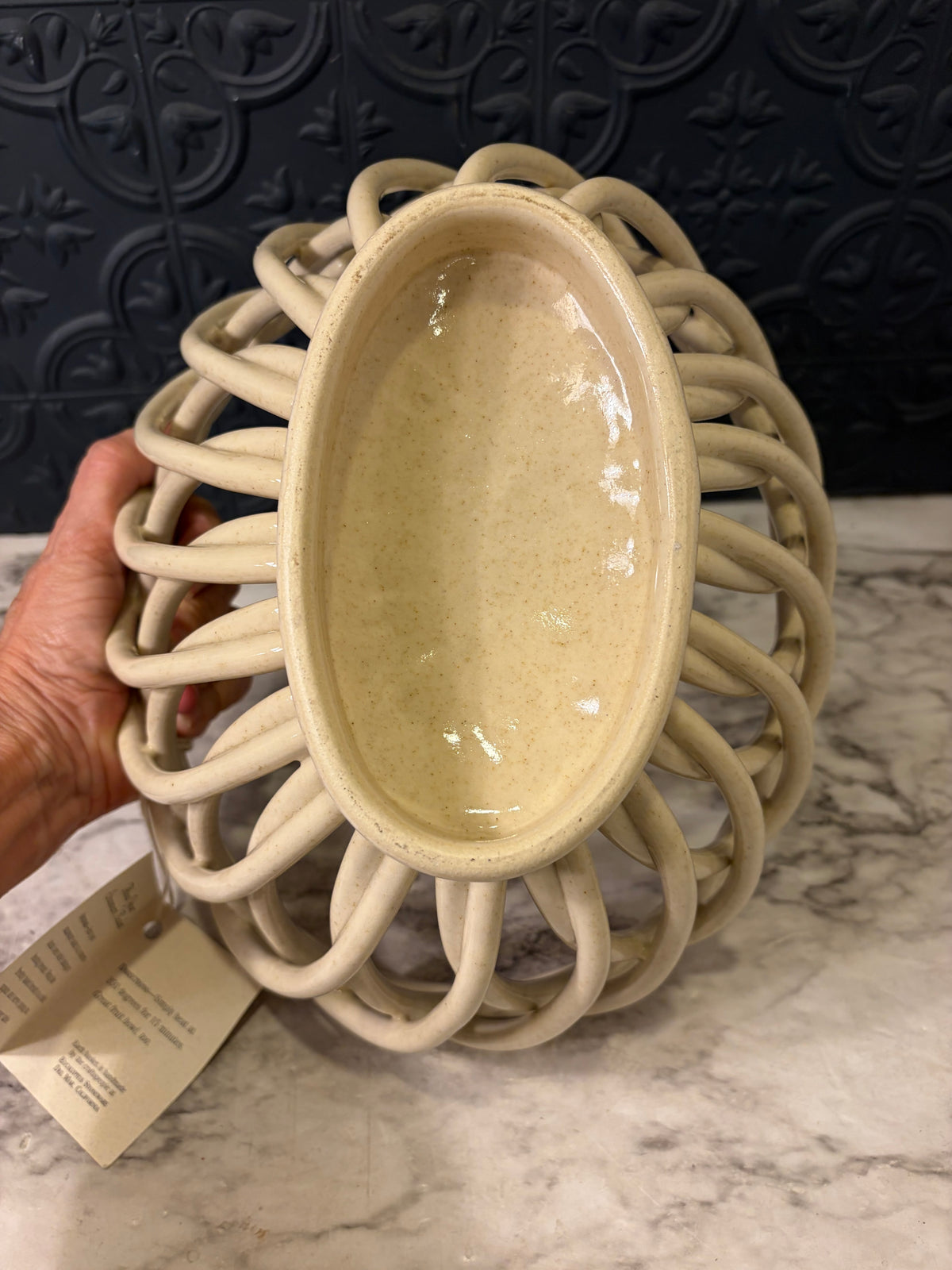 Open Weave Cream Stoneware Bowl