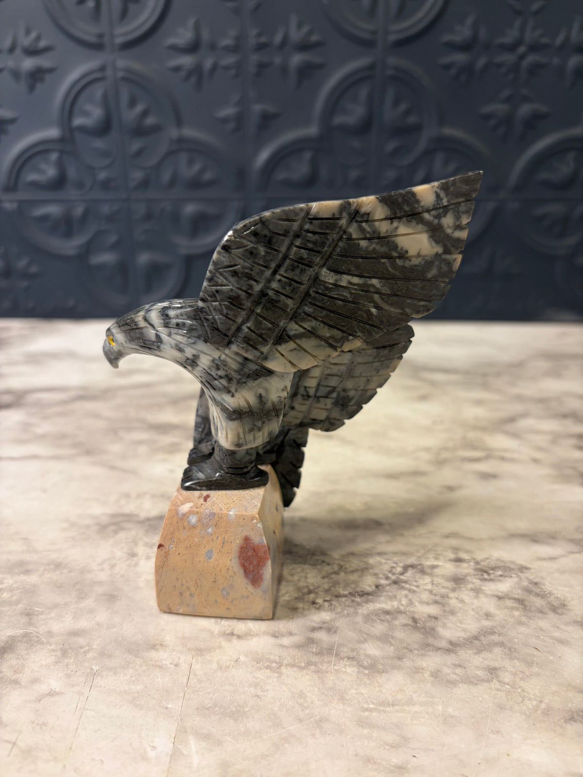Gray Carved Soapstone Eagle