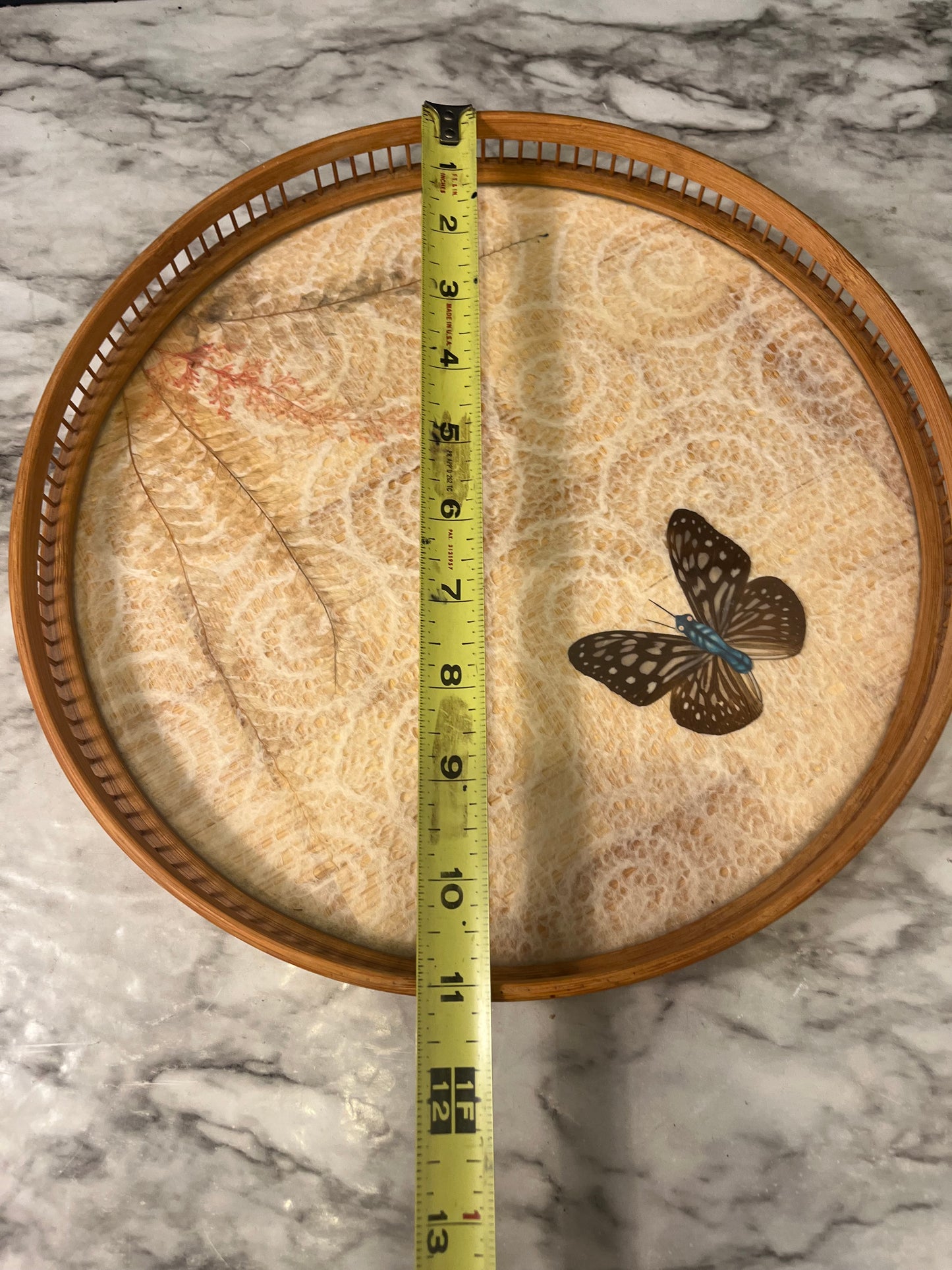 Round Bamboo Tray with Butterfly