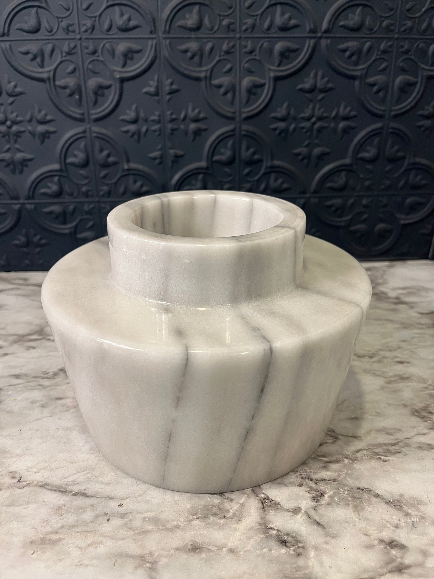 White Marble Mod Pedestal Bowl