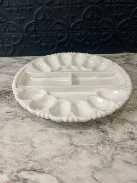 LE Smith Milk Glass Devilled Egg Platter