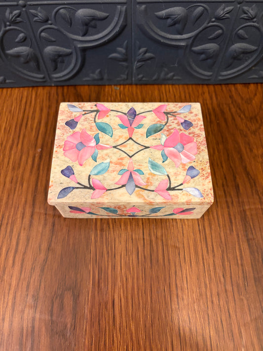 Marble Trinket box with Pink and Blue Inlay