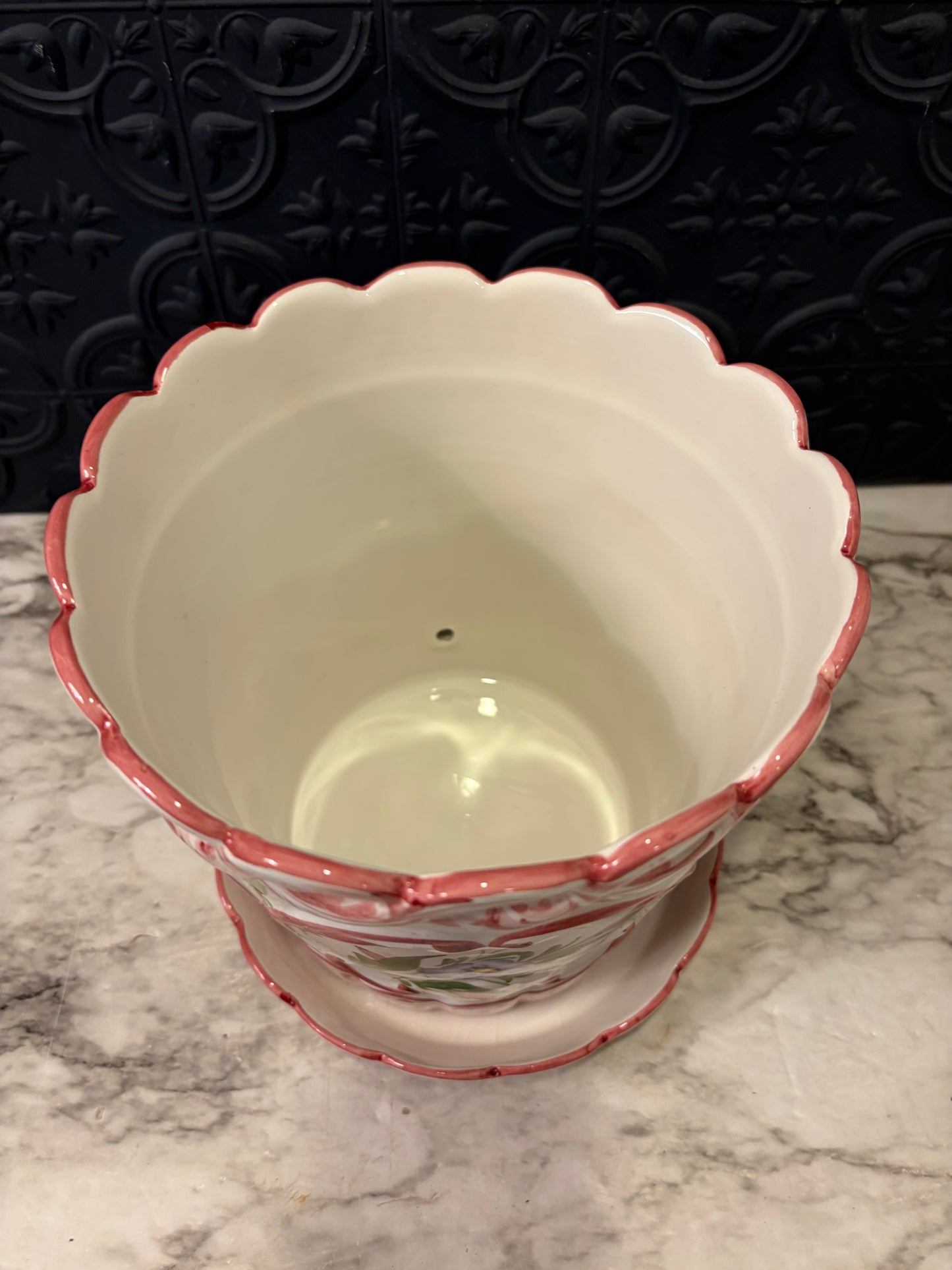 Hand Painted in Portugal Flower Pot and Tray