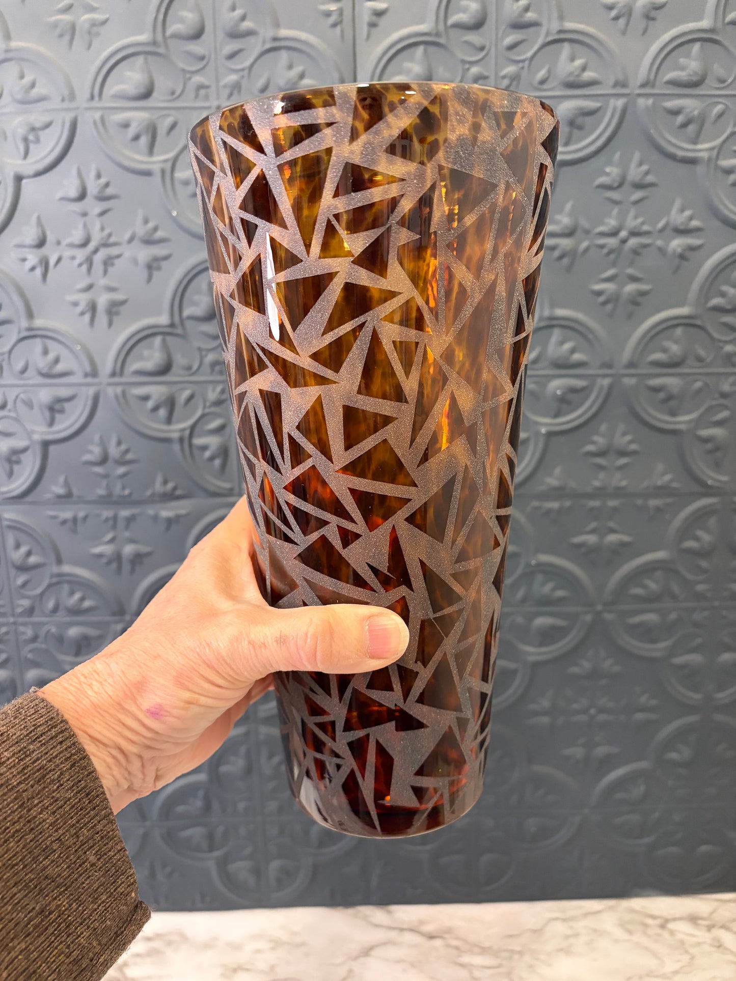 Etched Tortoise Shell Vase