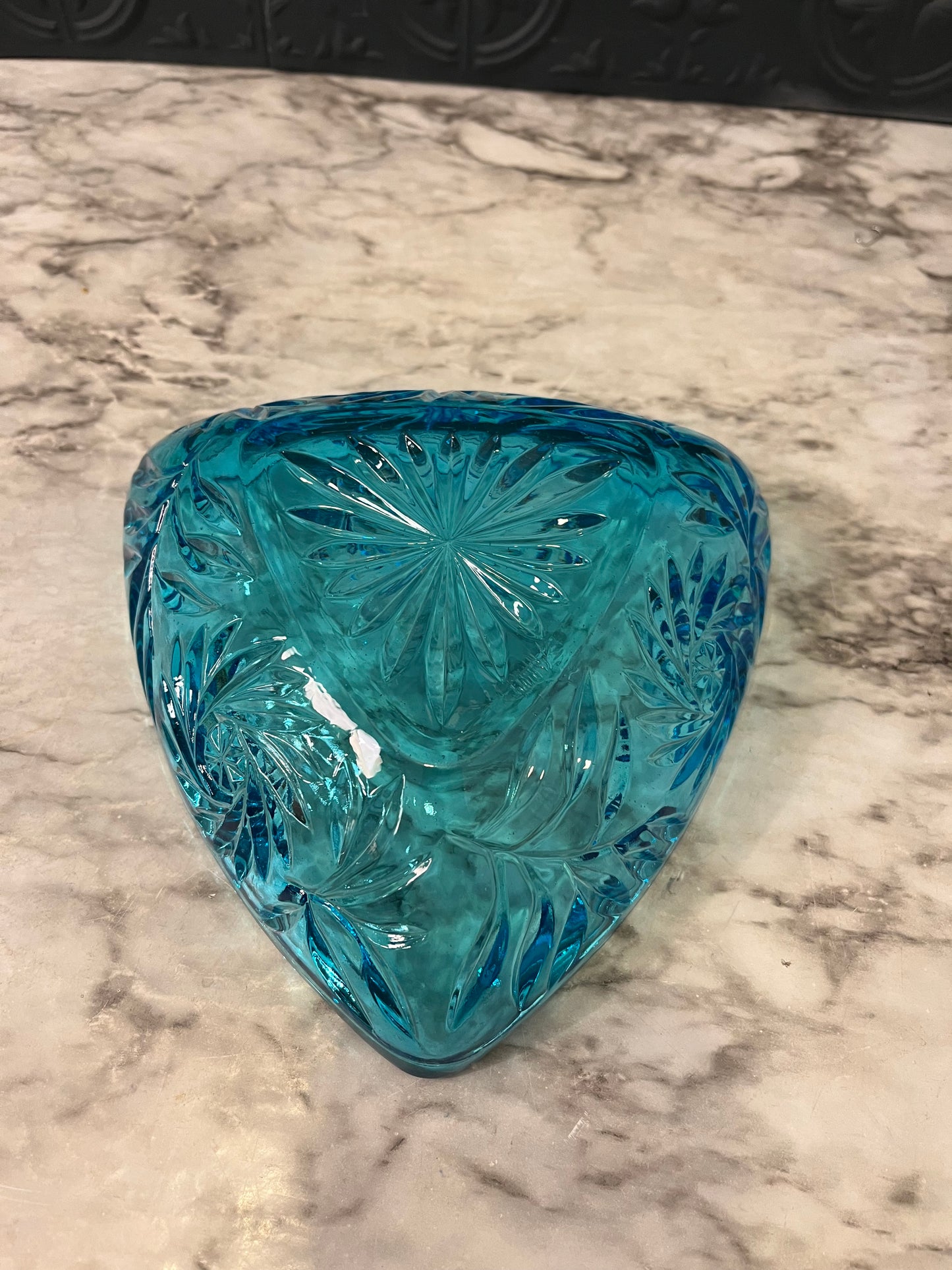Hazel Atlas Blue Glass Triangle Dish