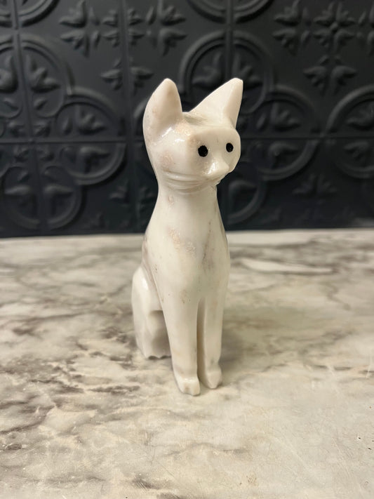 Carved White Stone Cat