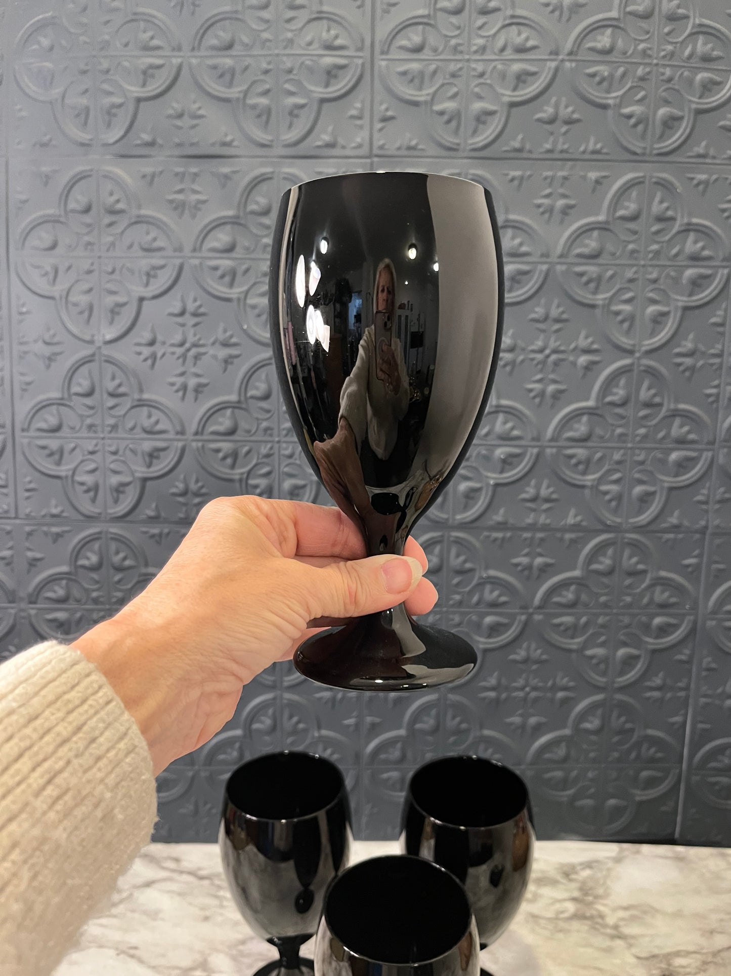 Libbey Black Glass Goblet set of 4