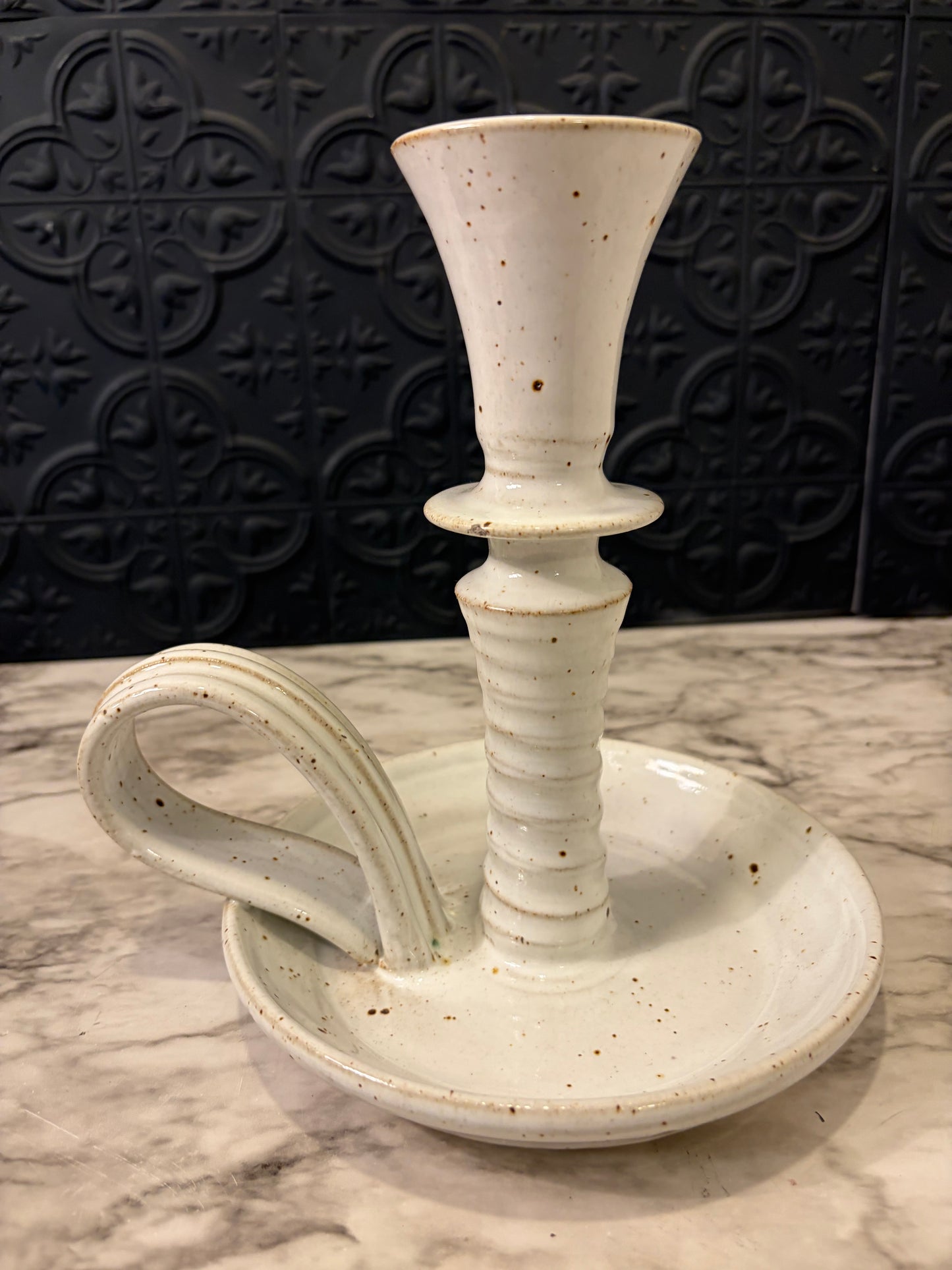 Tyner White Pottery Chamberstick Holder