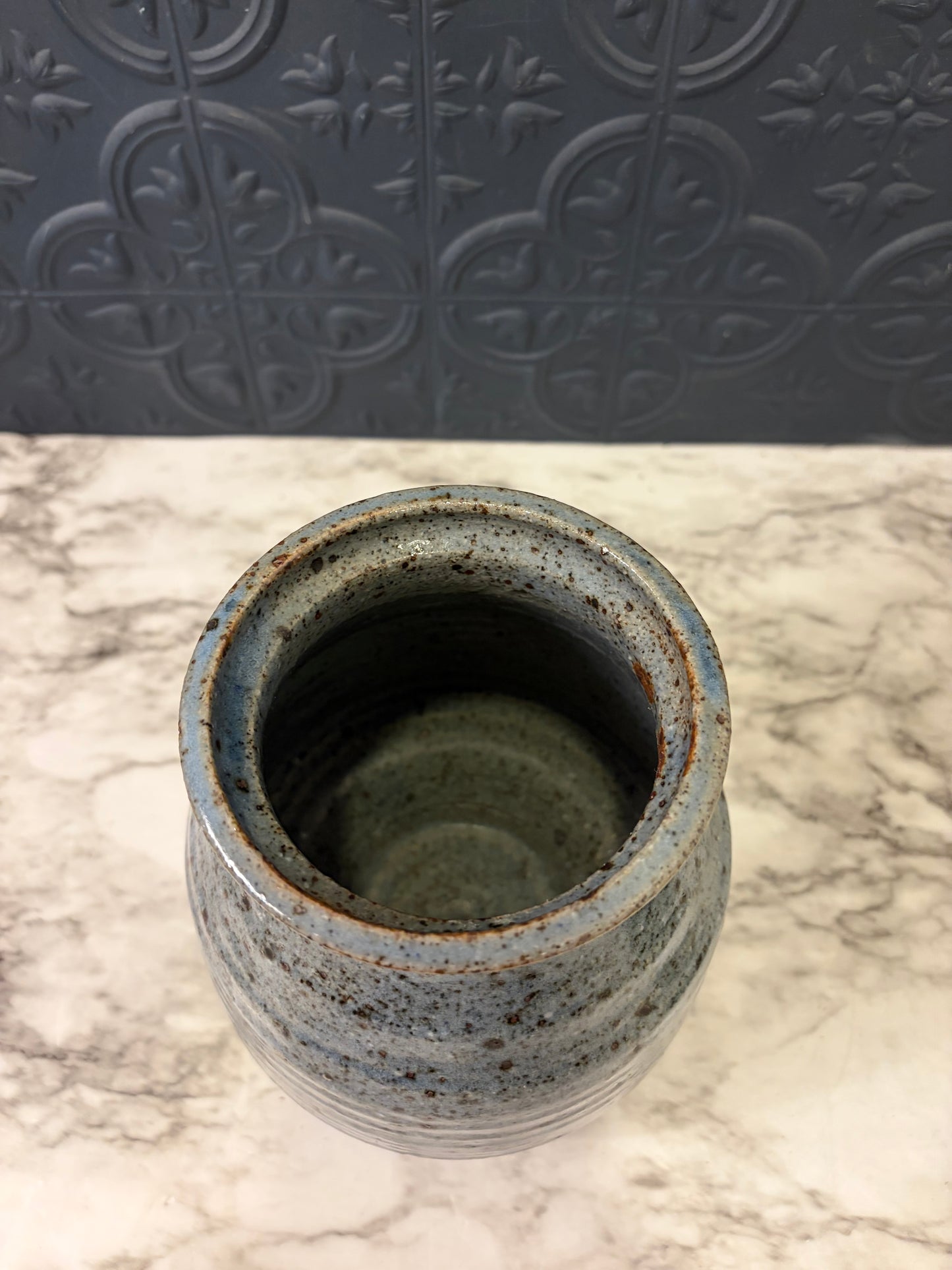 Blue and Brown Speckled Stoneware Vase