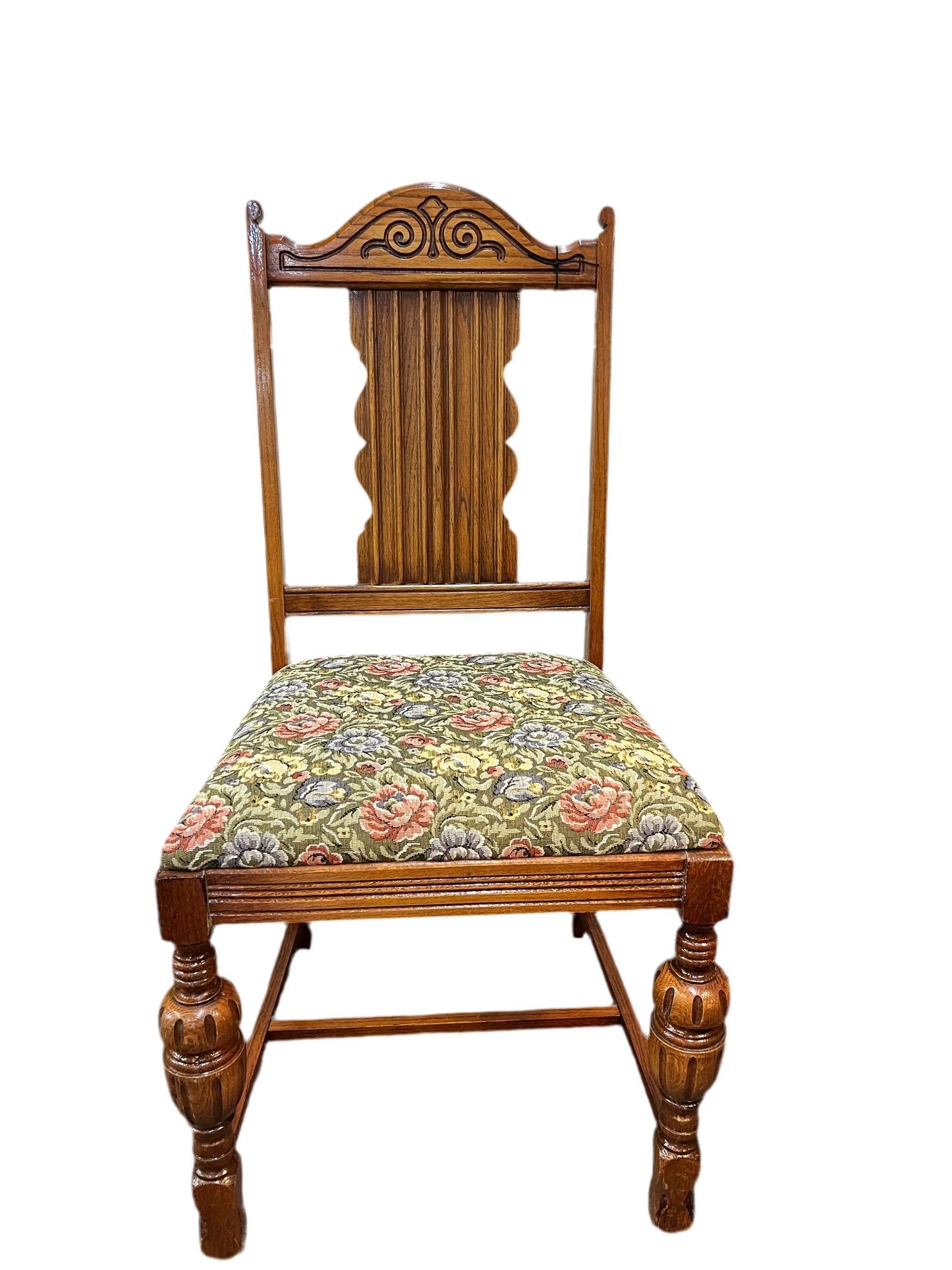 Antique Oak Chair with Floral Seat