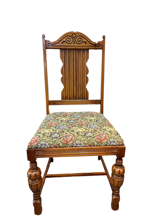 Antique Oak Chair with Floral Seat