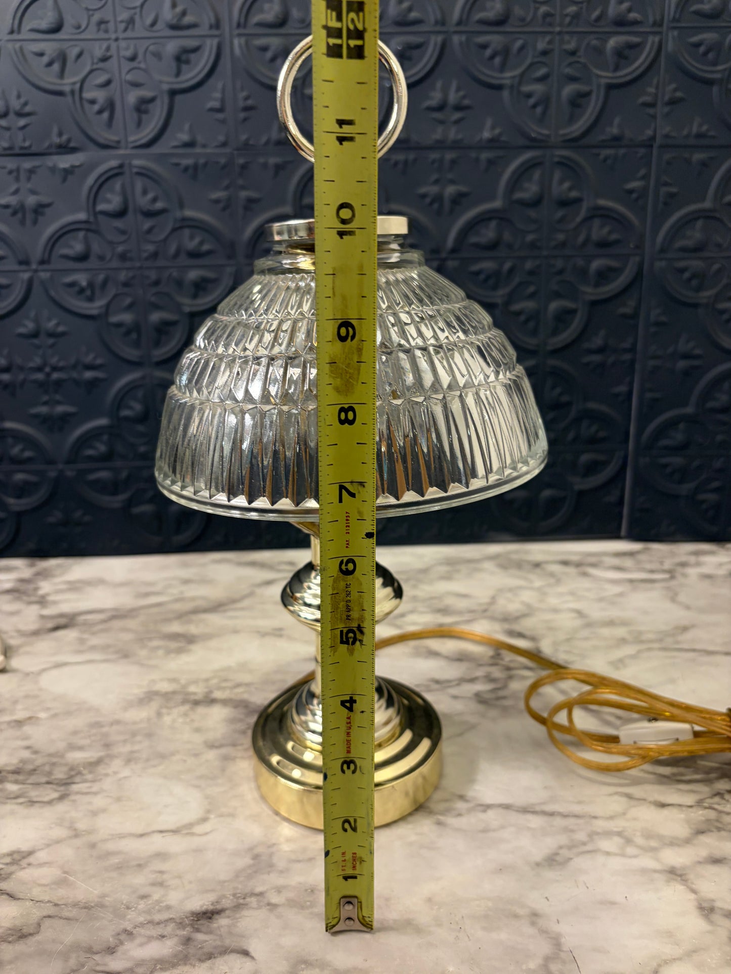 Small Gold tone and Glass Lamp with Ring