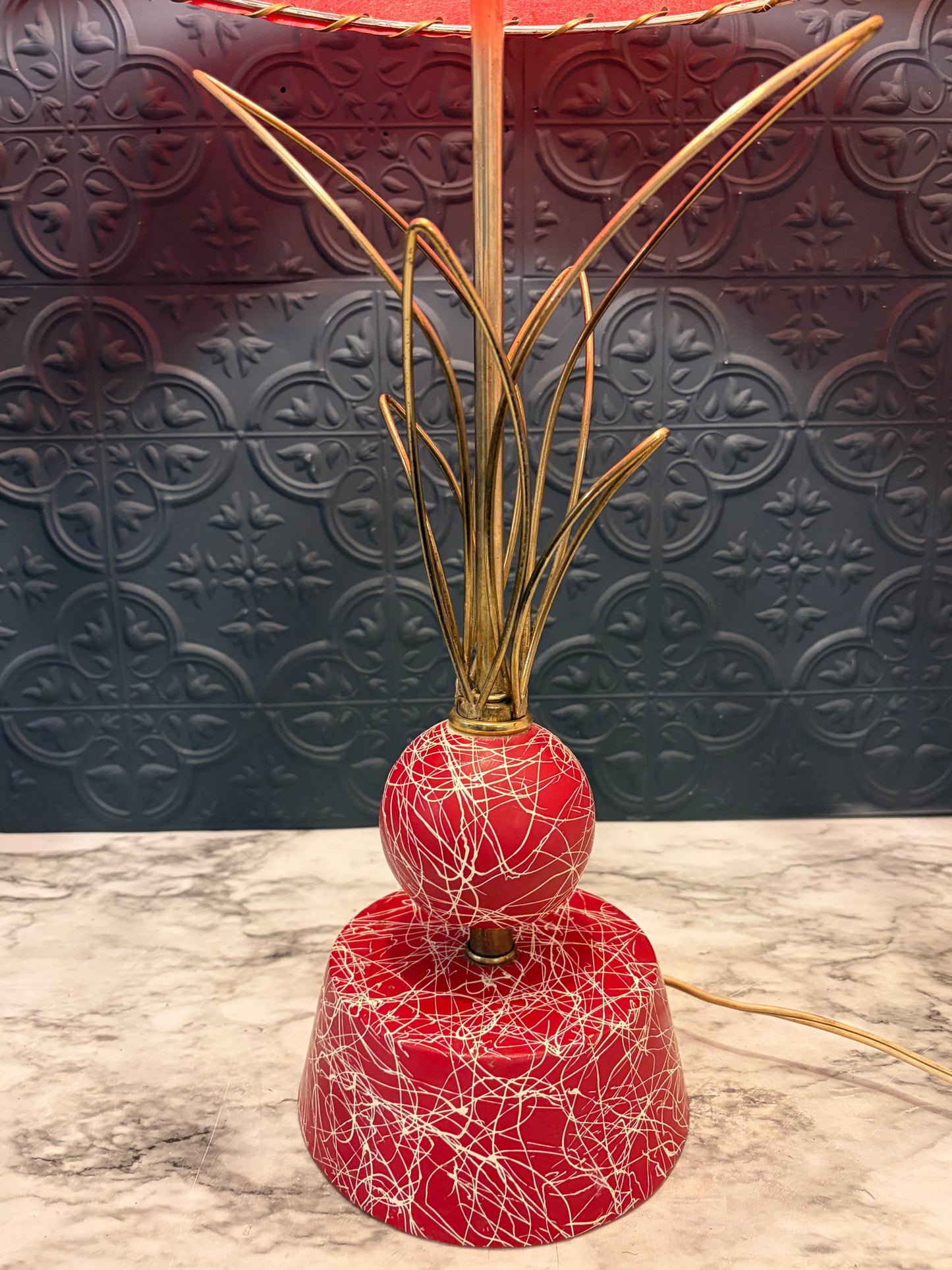 Mid Century Red Two Tier Fiberglass Lamp