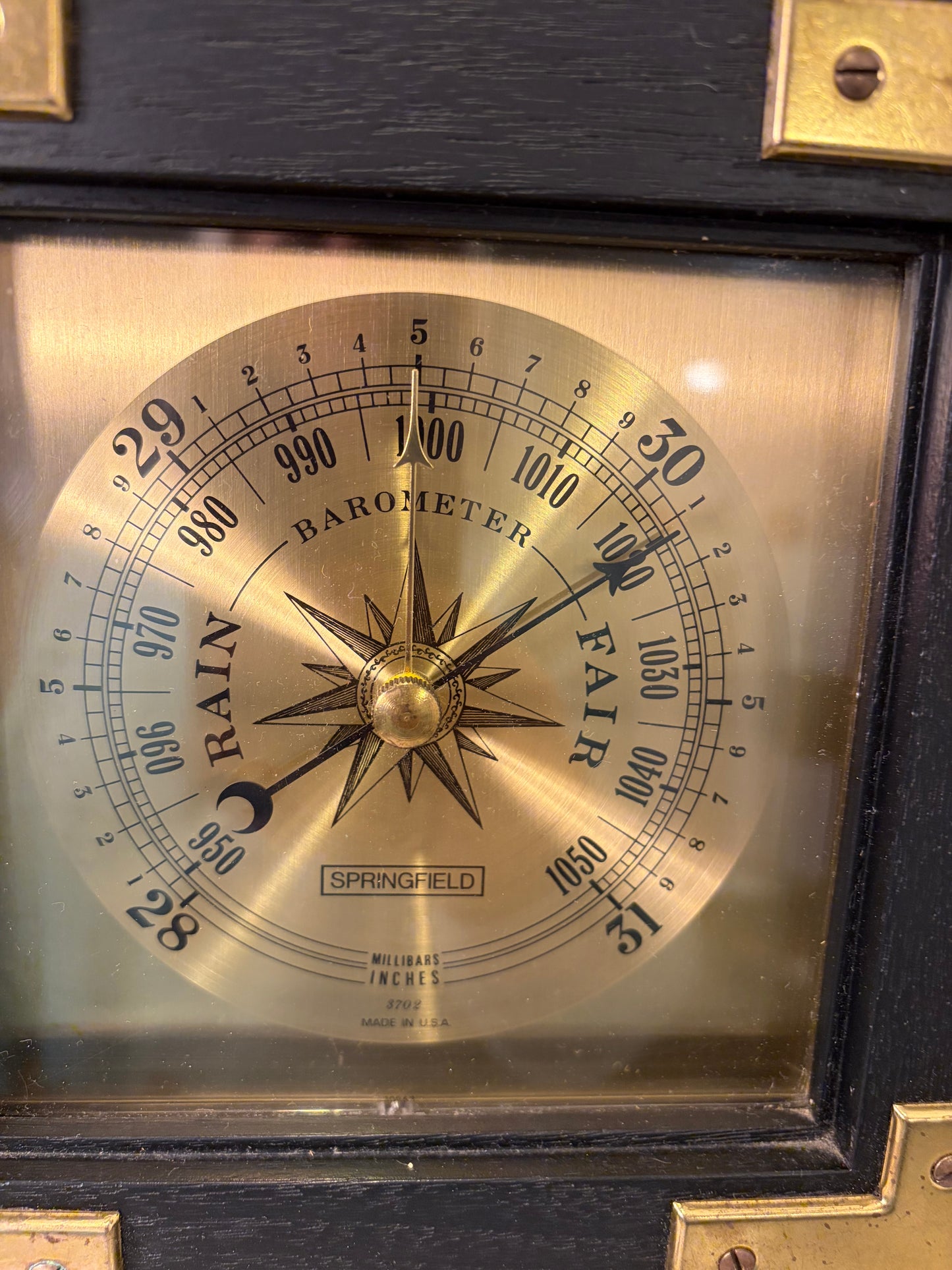 Vintage Springfield Weather Station Black with Brass Detail