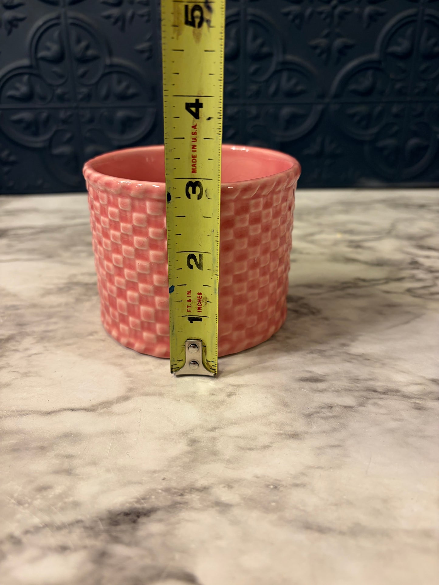 Pink Ceramic Basket Weave Pot