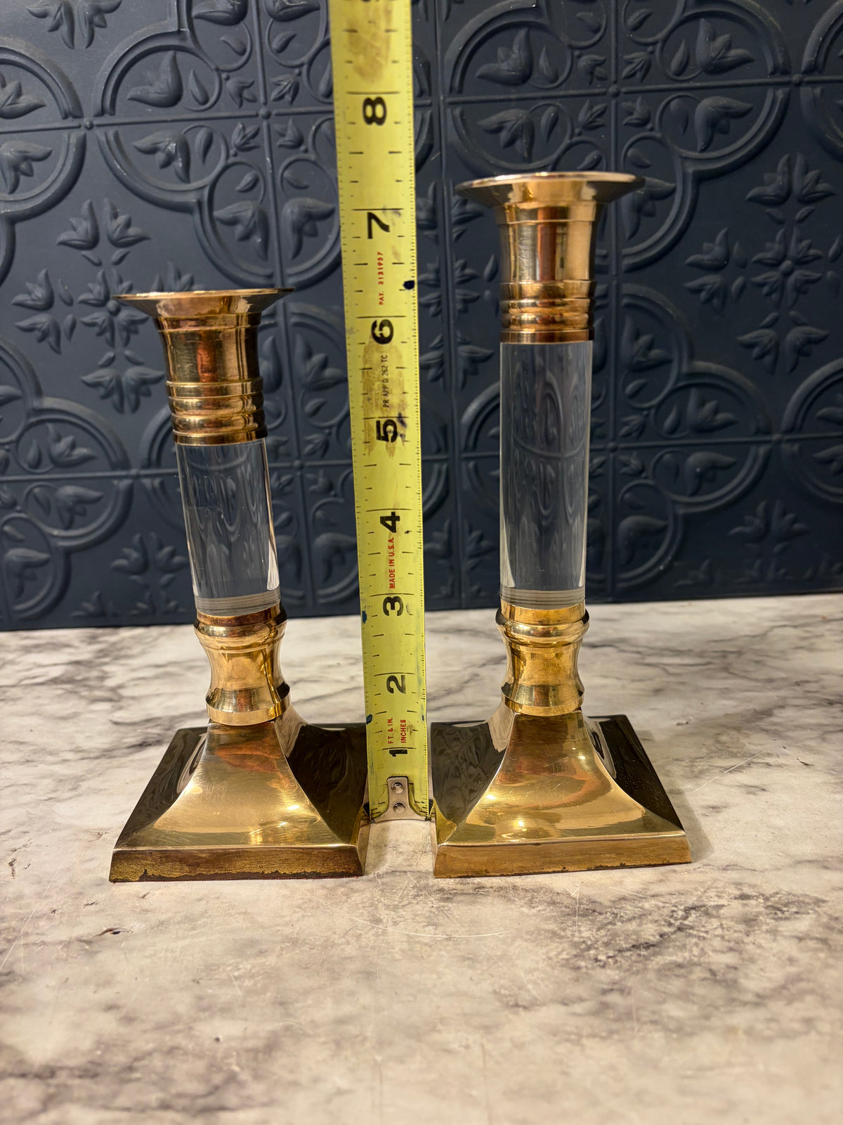 Brass and Lucite Candle Set of 2