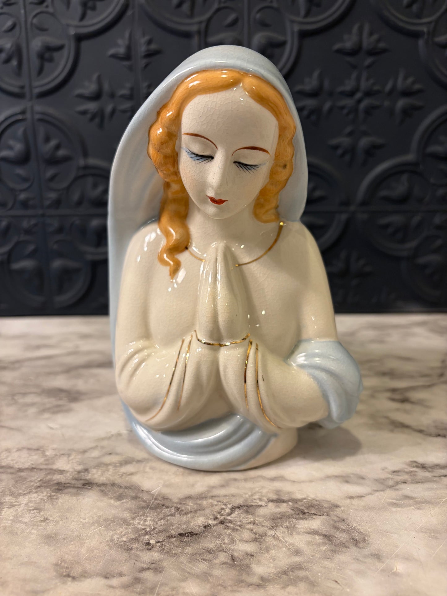 Praying Madonna Planter with Blue Robe