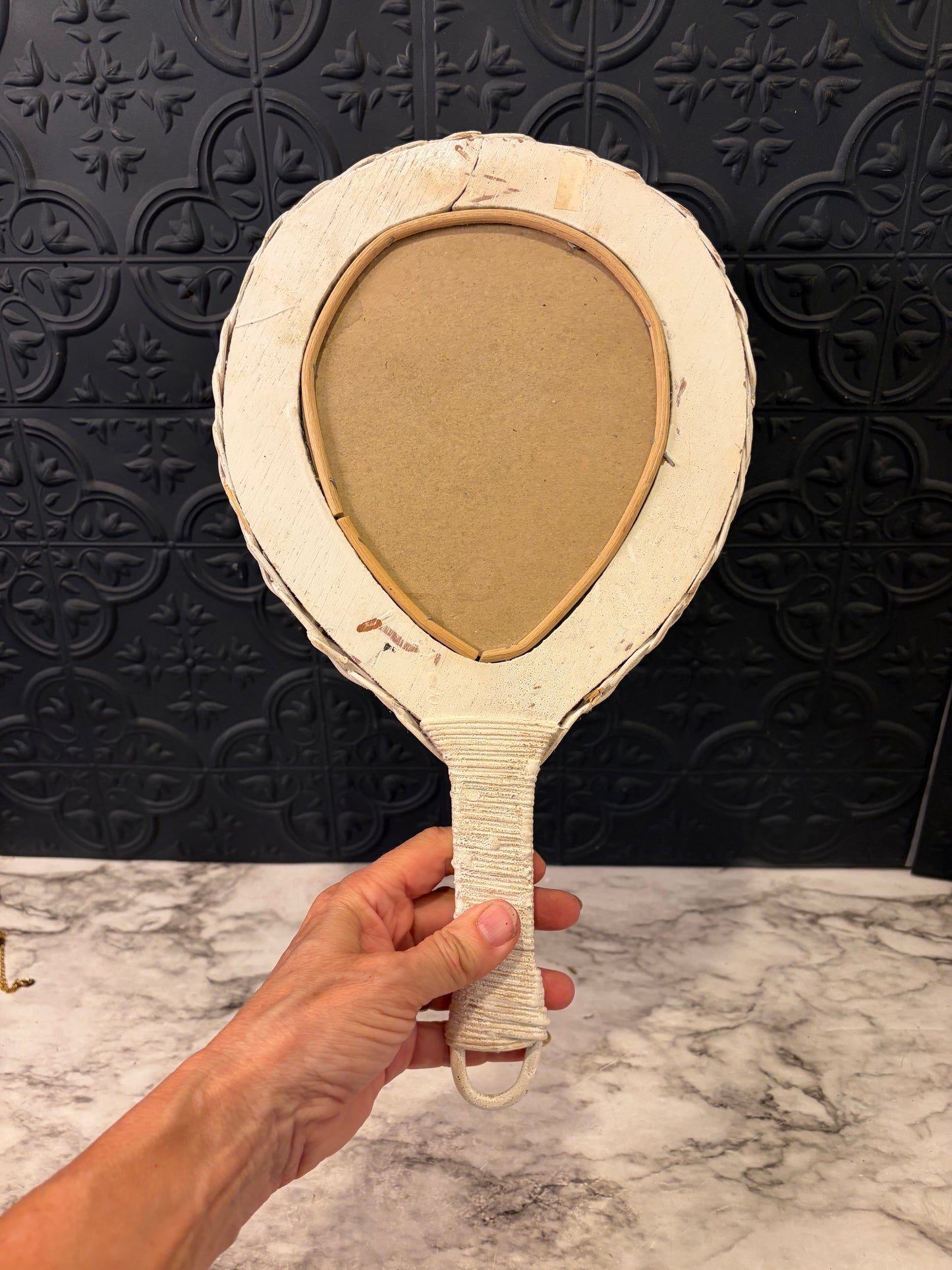 White Wicker Hand Mirror