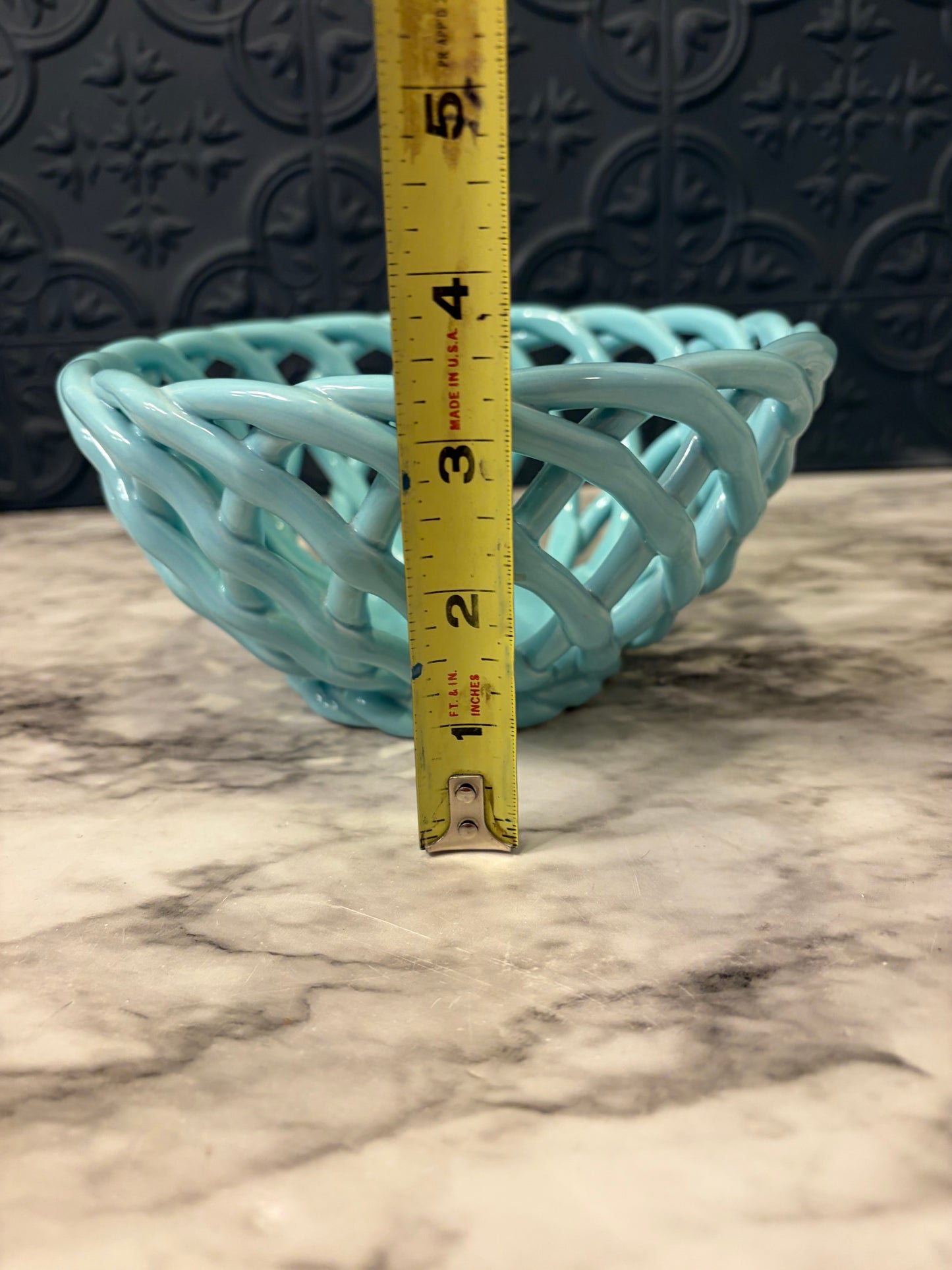 Aqua Ceramic Open Weave Bowl