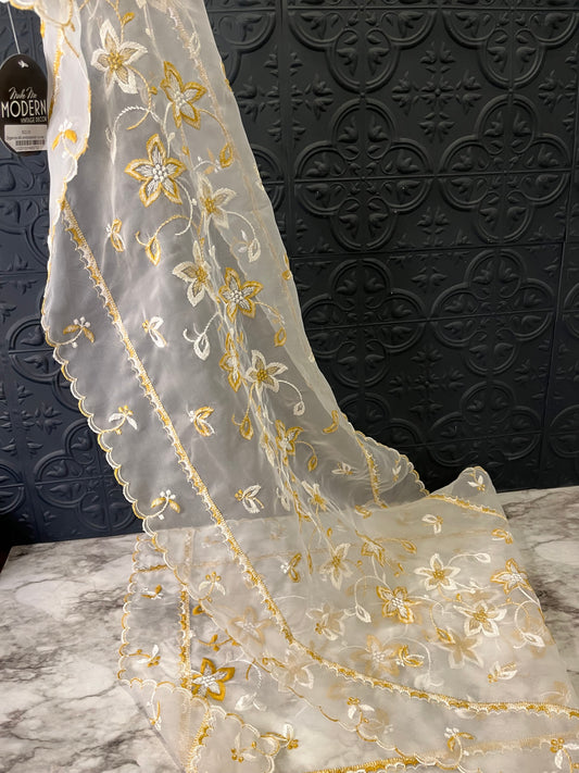 Organza silk emboidered runner with yellow