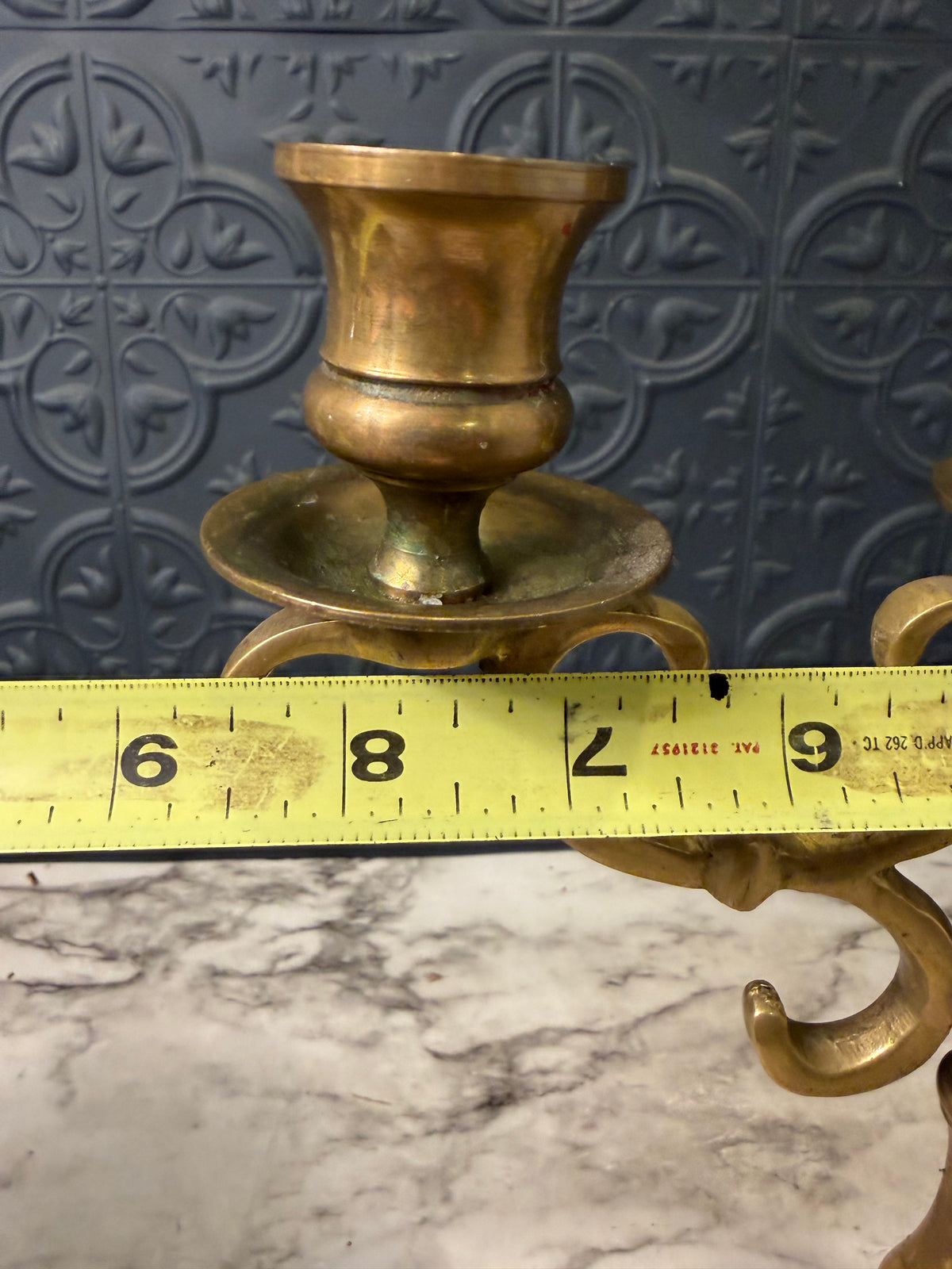 Brass 3 Arm Candelabra Set with Swirls