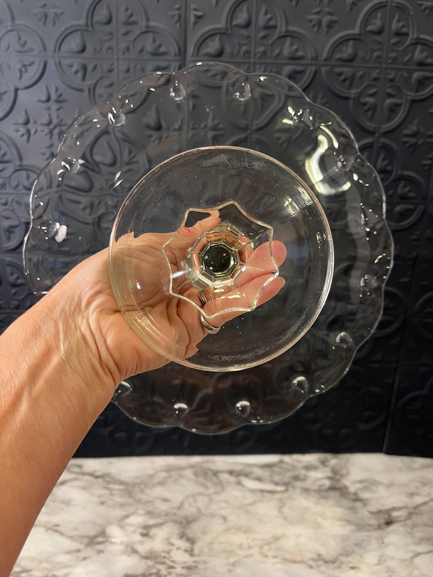 Clear Glass Cake Stand with tear drops