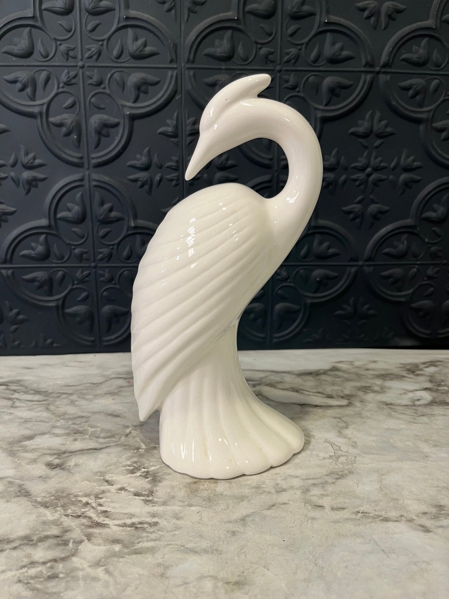 Art Deco White Ceramic Heron