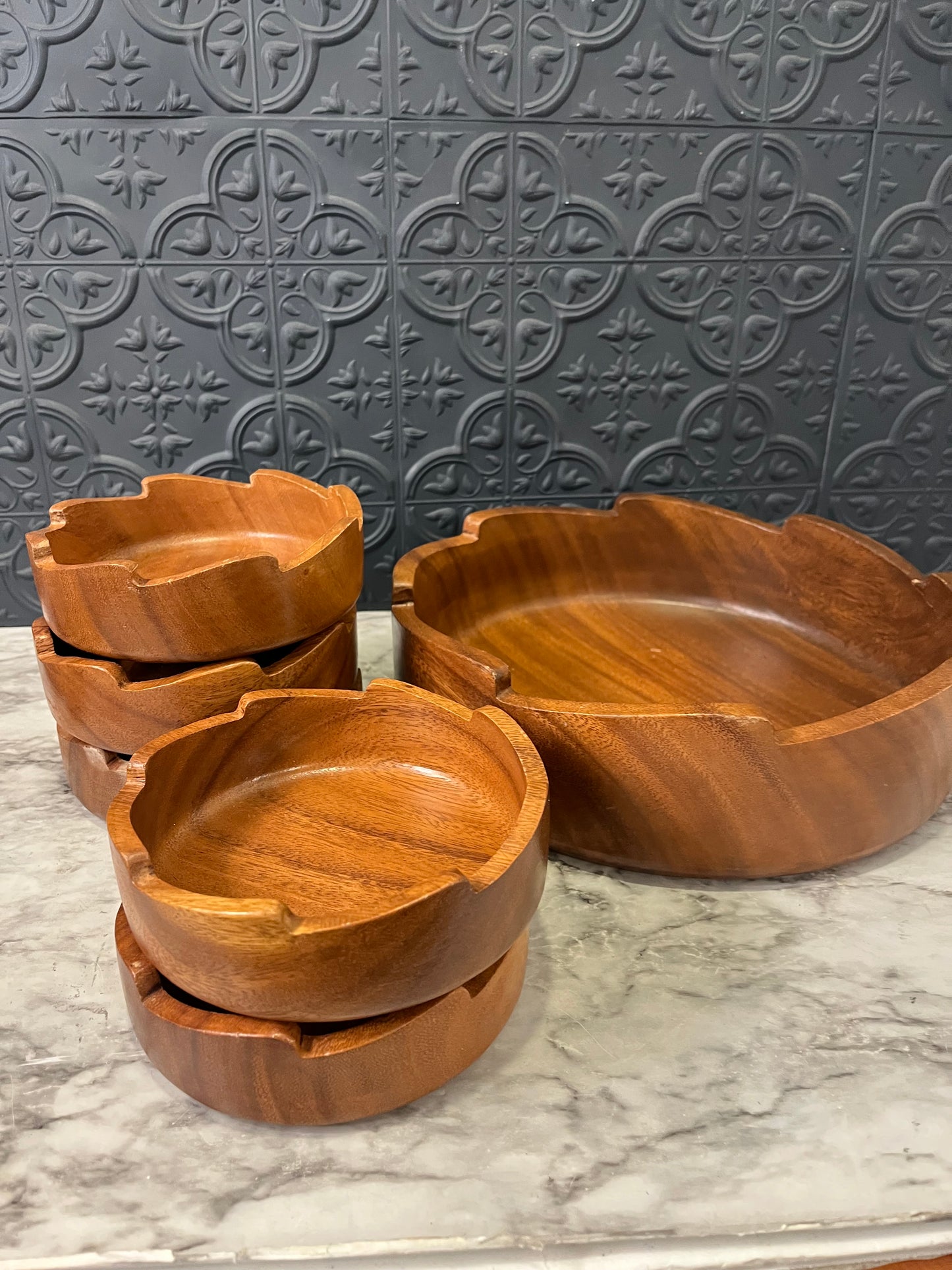 Sawtooth Wood Salad Bowl Set of 6
