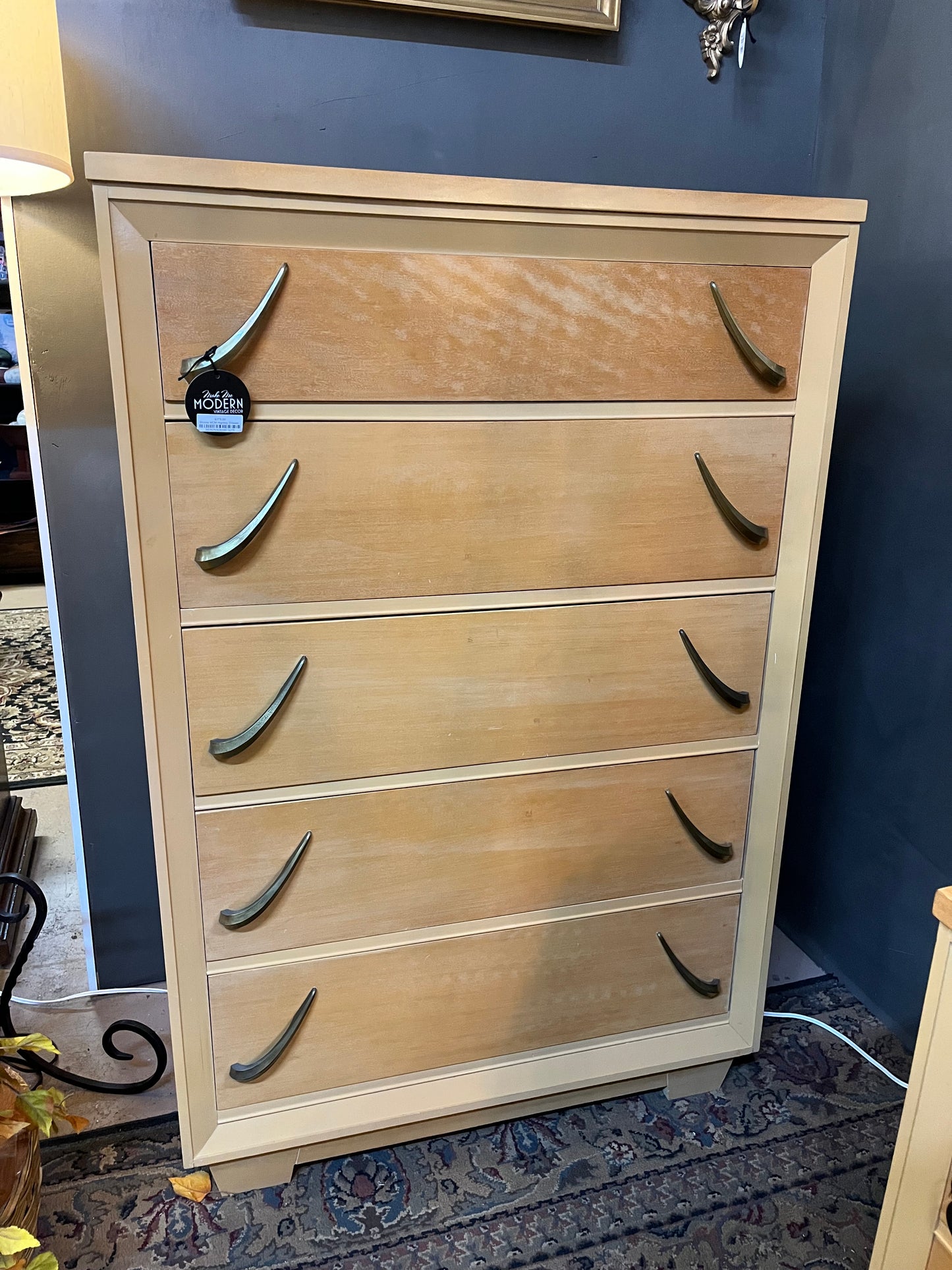 Blonde MCM Highboy Dresser with Slash handles