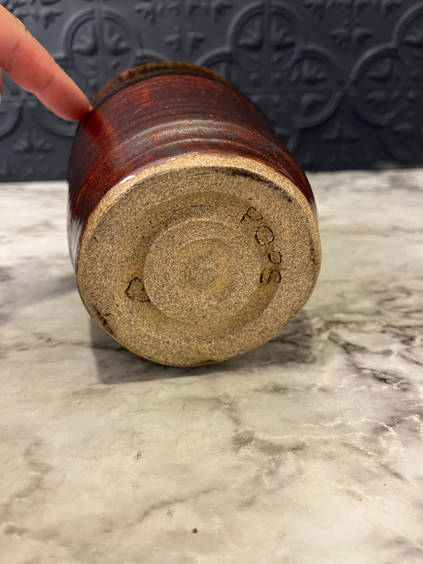 Studio pottery vase with thick black rim