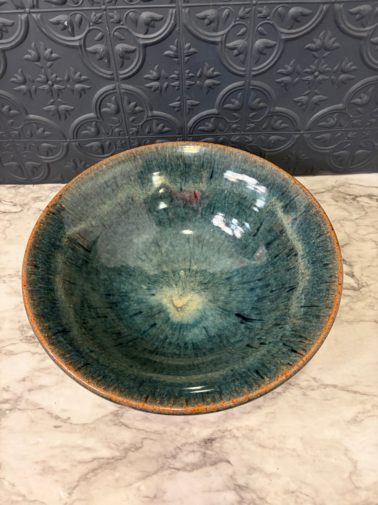 Large Stoneware Bowl  Bluish Green