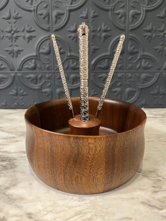 Mid Century Walnut Nut Cracking Bowl